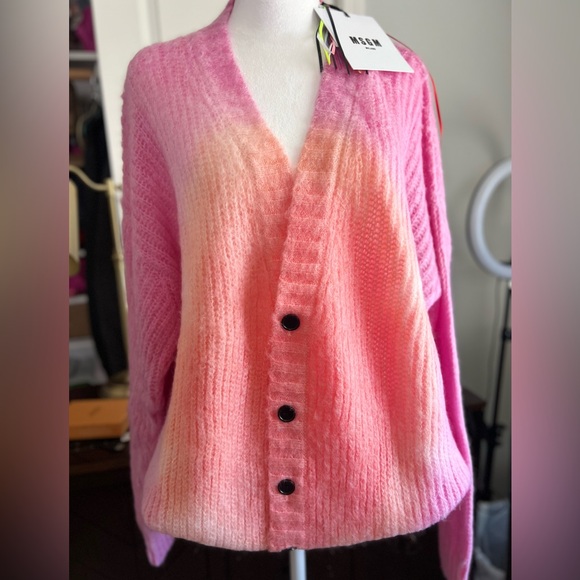 NEW MSGM Gradient Mohair Tie Dye Button Down Cardigan Oversized Sweater L - Picture 5 of 14